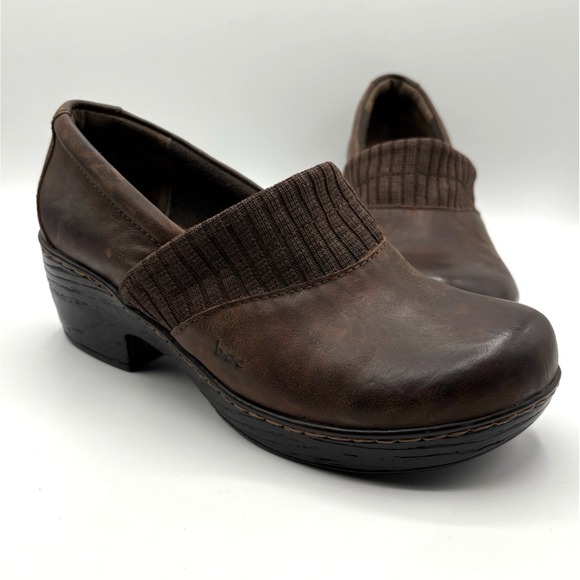 Børn Shoes - B.O.C. Born Daphnis Clogs‎ Women's Size 8.5 Brown Leather Knit Trim Slip On Shoe